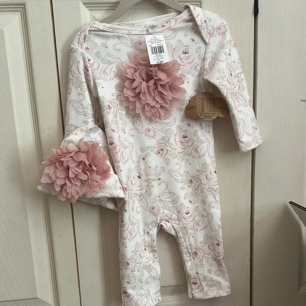 Baby Essentials Pink and White Footies with Floral Design - Picture 6 of 7